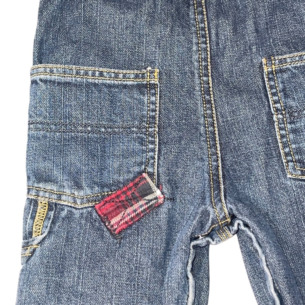 Oshkosh B'Gosh Vestbak Overalls Jean Denim Plaid Flannel Patch Bibs Boys 18 m - Picture 7 of 9
